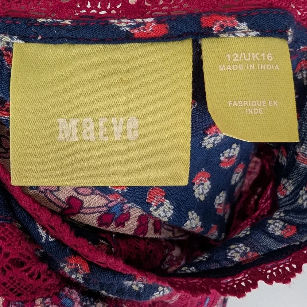 Anthropologie Red Navy Blue Boho Long Sleeve Gretchen Patchwork Lace Blouse 12 - Picture 8 of 8